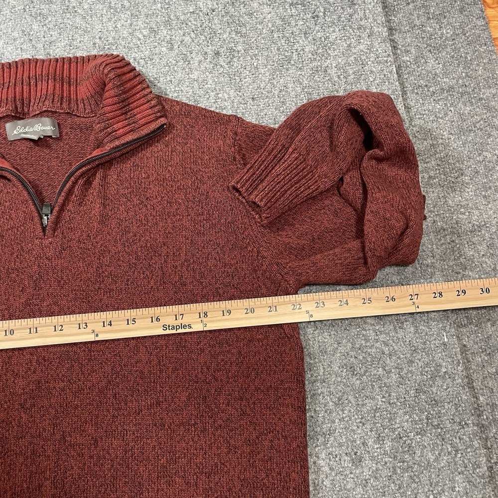 Eddie Bauer Sweater 1/4 Zip Rust/Burnt Orange Men's Large 100% Cotton Striped - Picture 4 of 8
